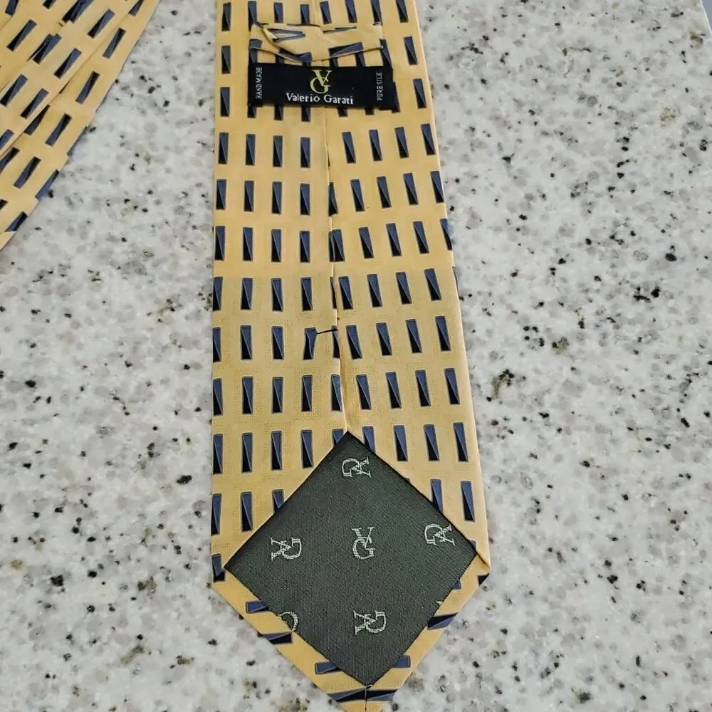 Valerio Garati men’s  handmade silk tie, Gold, Blue & Black